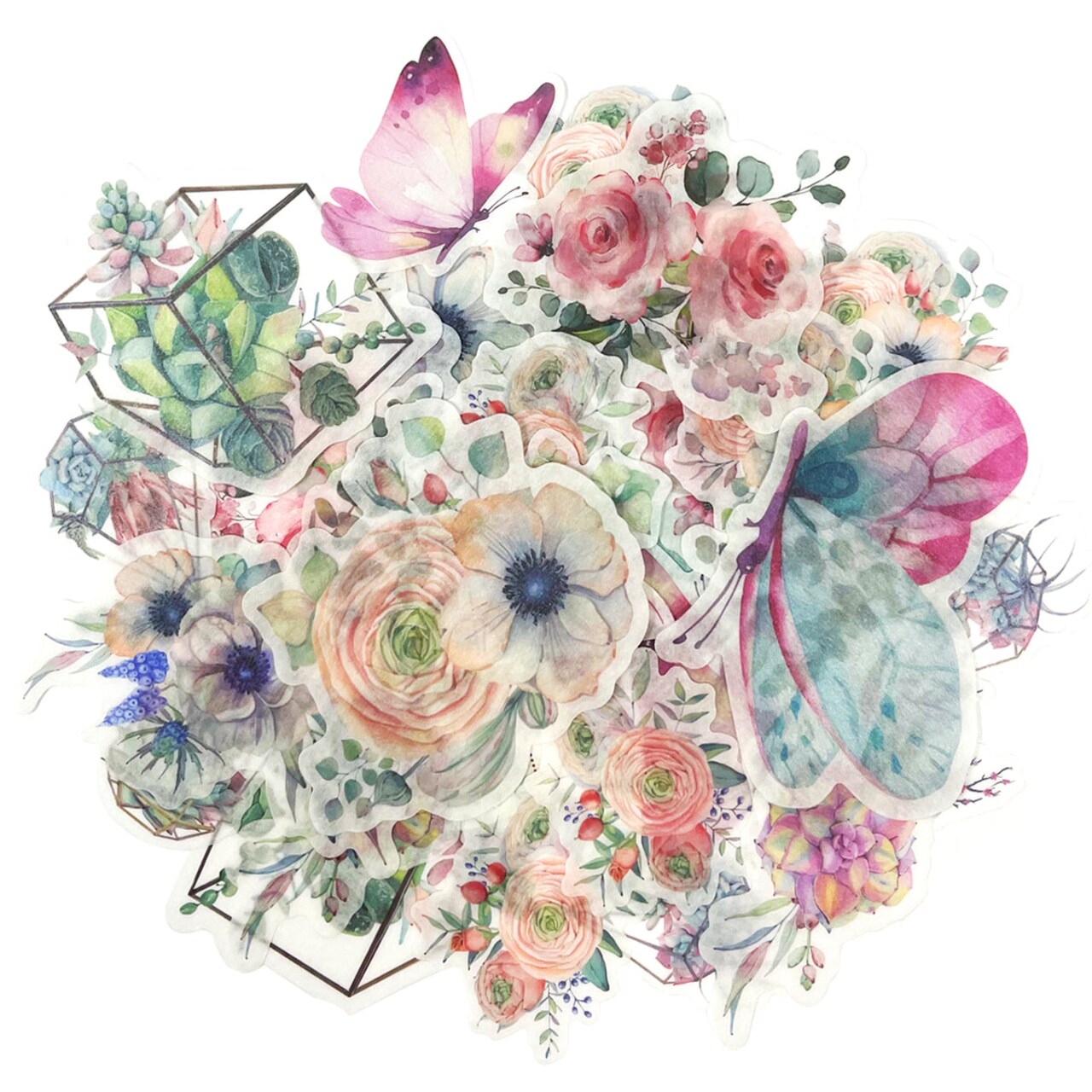 Wrapables Decorative Scrapbooking Washi Stickers, DIY Crafts for Stationery, Diary, Card Making (60 pcs)